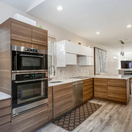 Warm modern kitchen with custom cabinetry